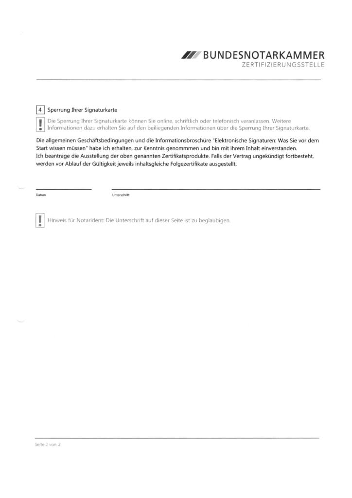 Das Antragsformular zur Zertifizierung - Seite 2
